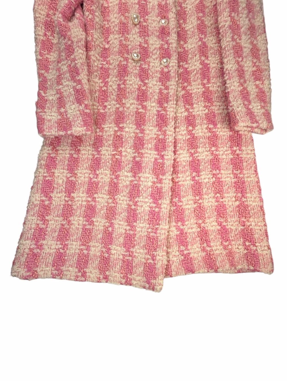 Love Shack Fancy Women’s Armstrong Pink Houndstooth Dense Wool Blend Coat Size 4 - Picture 3 of 12